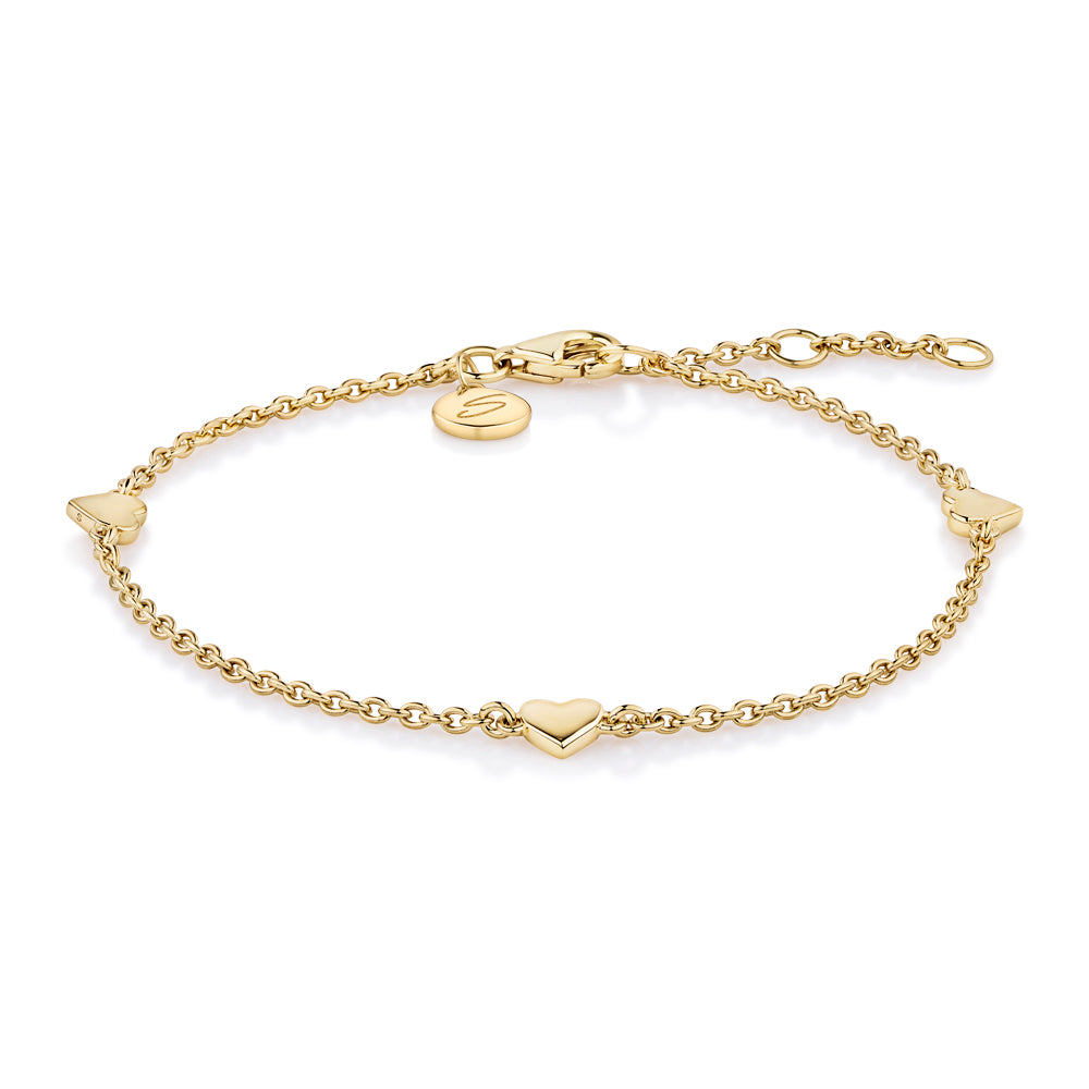 Multi heart bracelet in 18 carat yellow gold vermeil