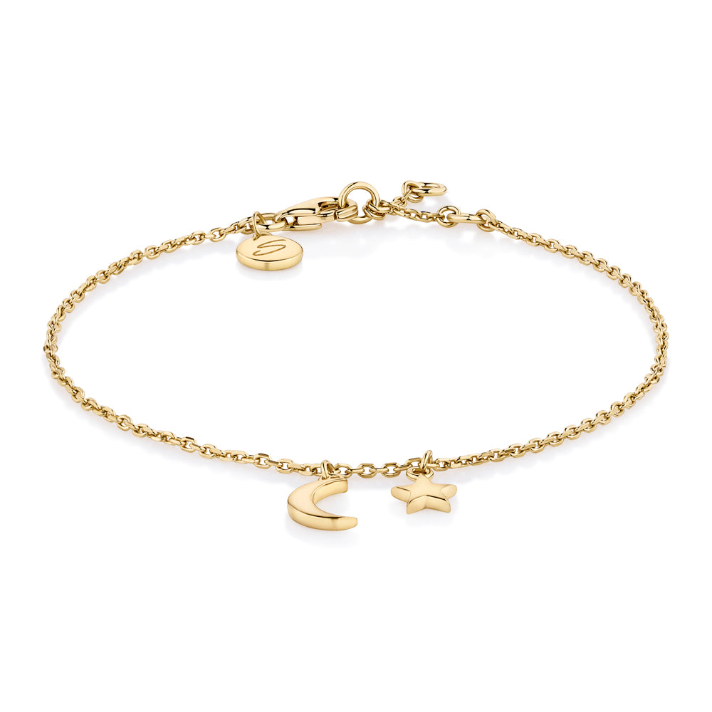 Moon and star bracelet in 18 carat yellow gold vermeil