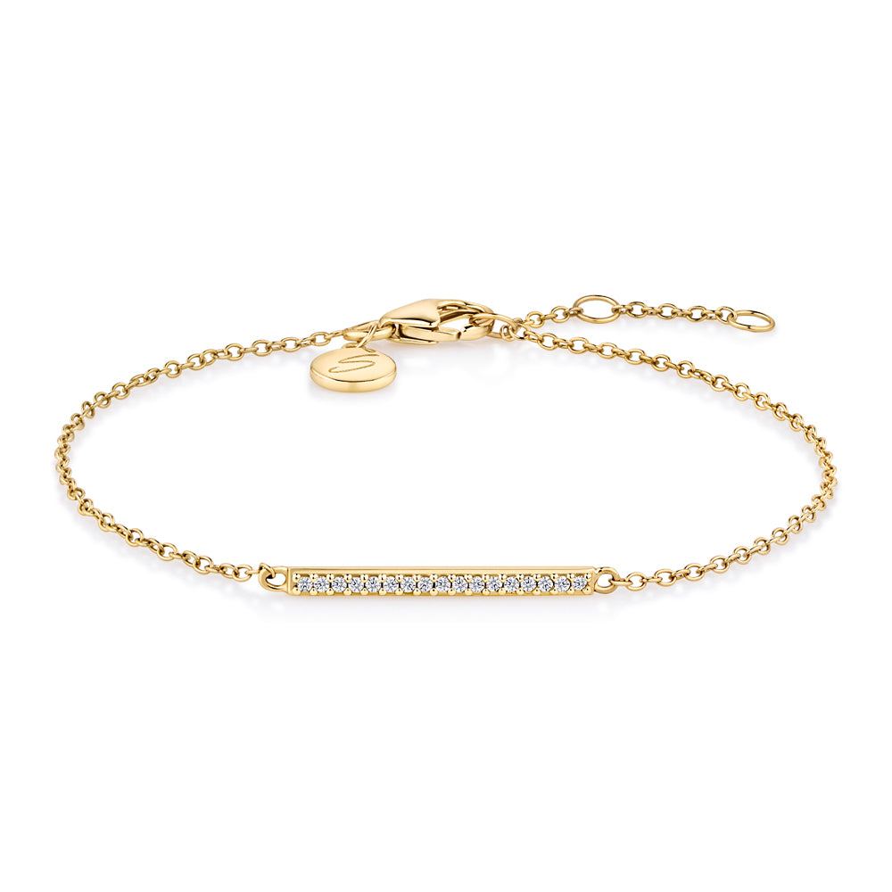 Round Brilliant Signature Simulant bar bracelet in 18 carat yellow gold vermeil