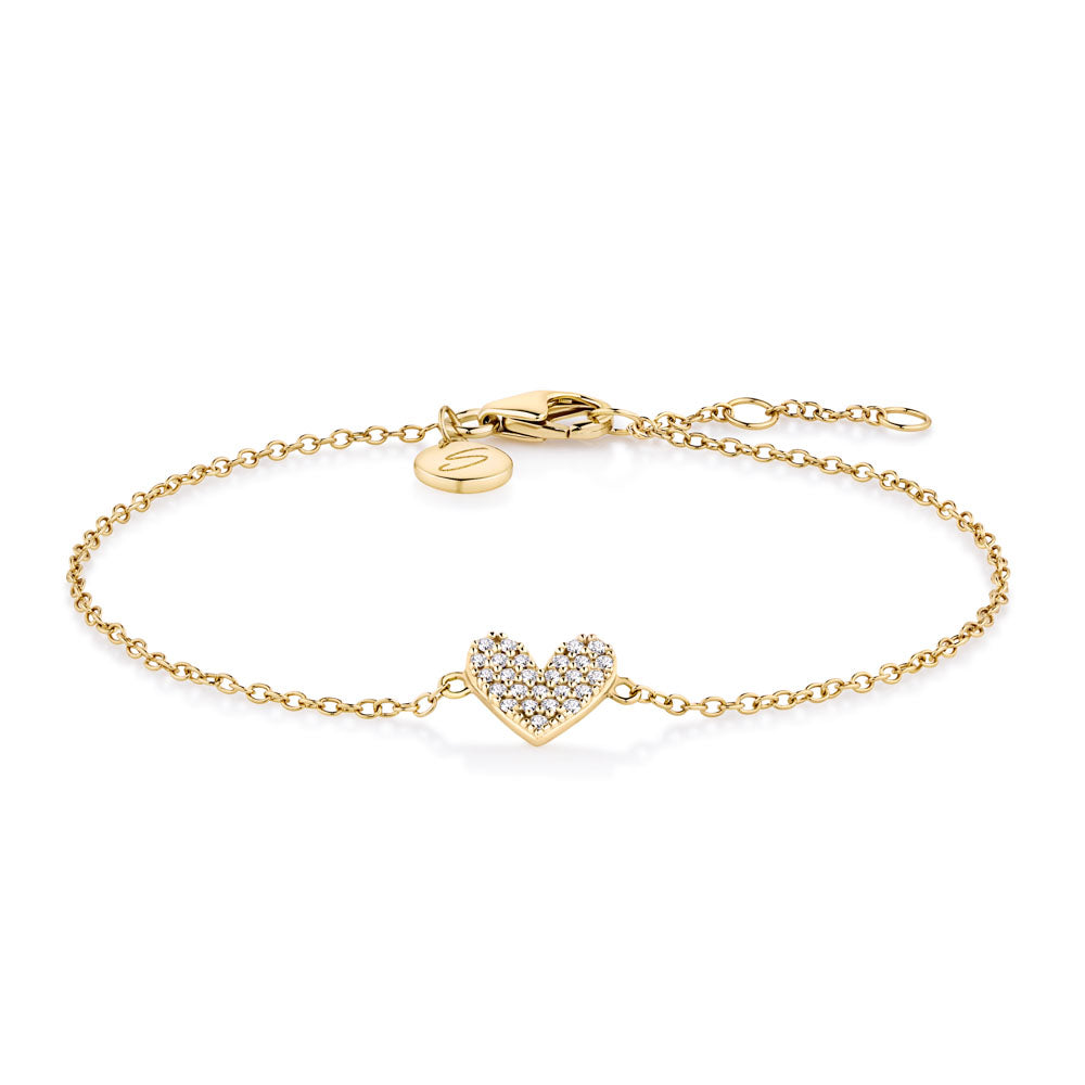 Round Brilliant Signature Simulant pave heart bracelet in 18 carat yellow gold vermeil