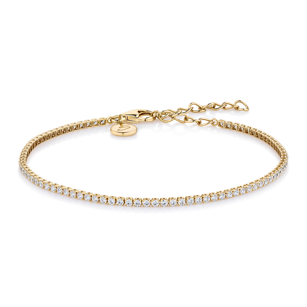 Round Brilliant Signature Simulant tennis bracelet in 18 carat yellow gold vermeil