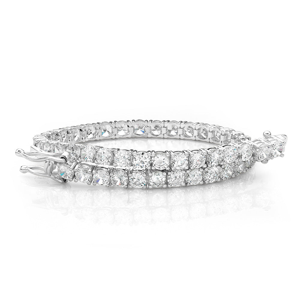 Round Brilliant tennis bracelet with 8.5 carats* of diamond simulants in 10 carat white gold