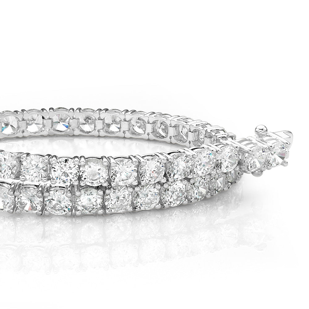 Round Brilliant tennis bracelet with 8.5 carats* of diamond simulants in 10 carat white gold