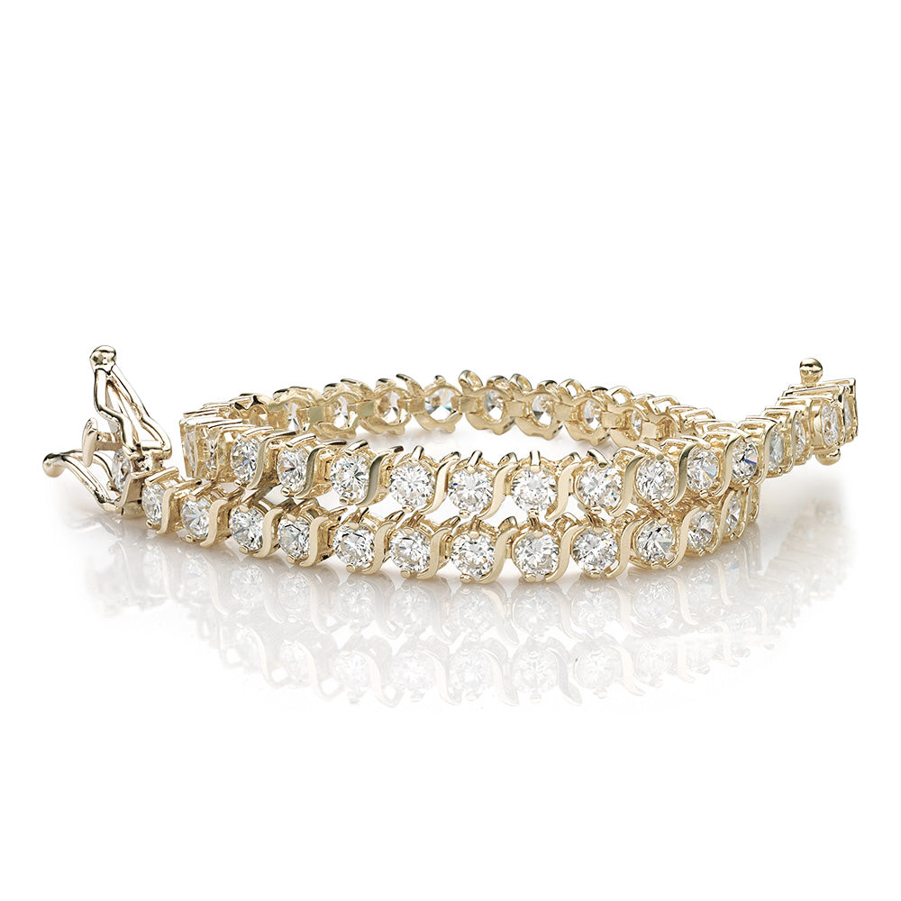 Round Brilliant tennis bracelet with 5.28 carats* of diamond simulants in 10 carat yellow gold