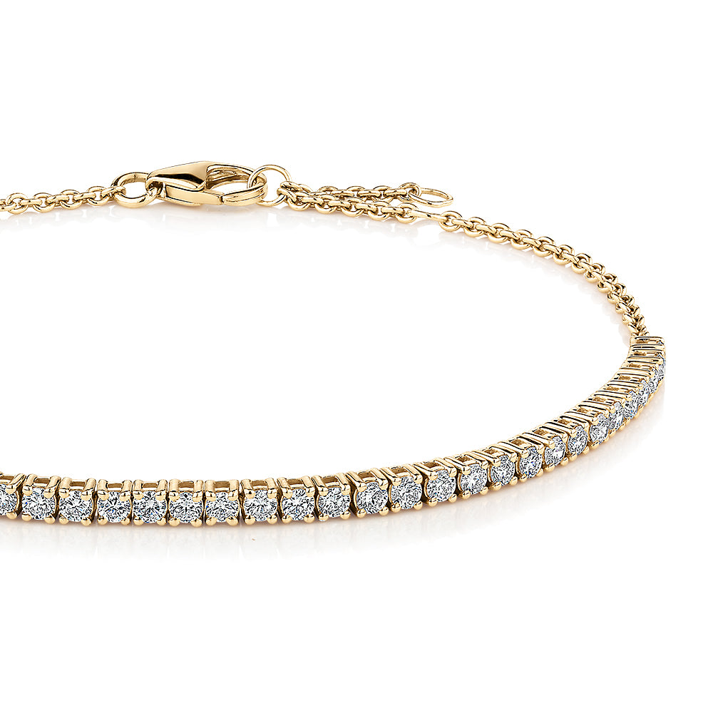 Premium Lab-Grown Diamond, 1.00 carat TW round brilliant tennis bracelet in 10 carat yellow gold