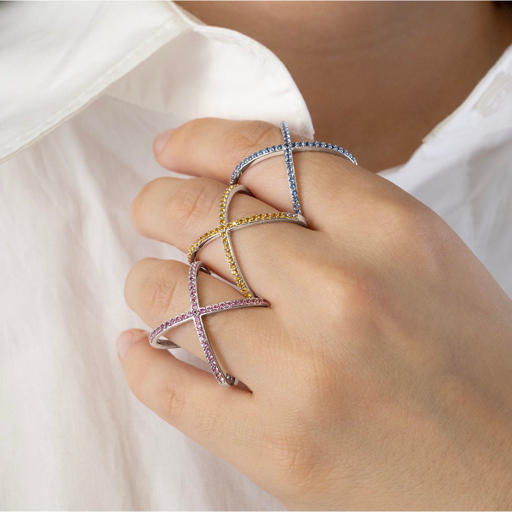 Dress ring with 0.45 carats* of diamond simulants in sterling silver