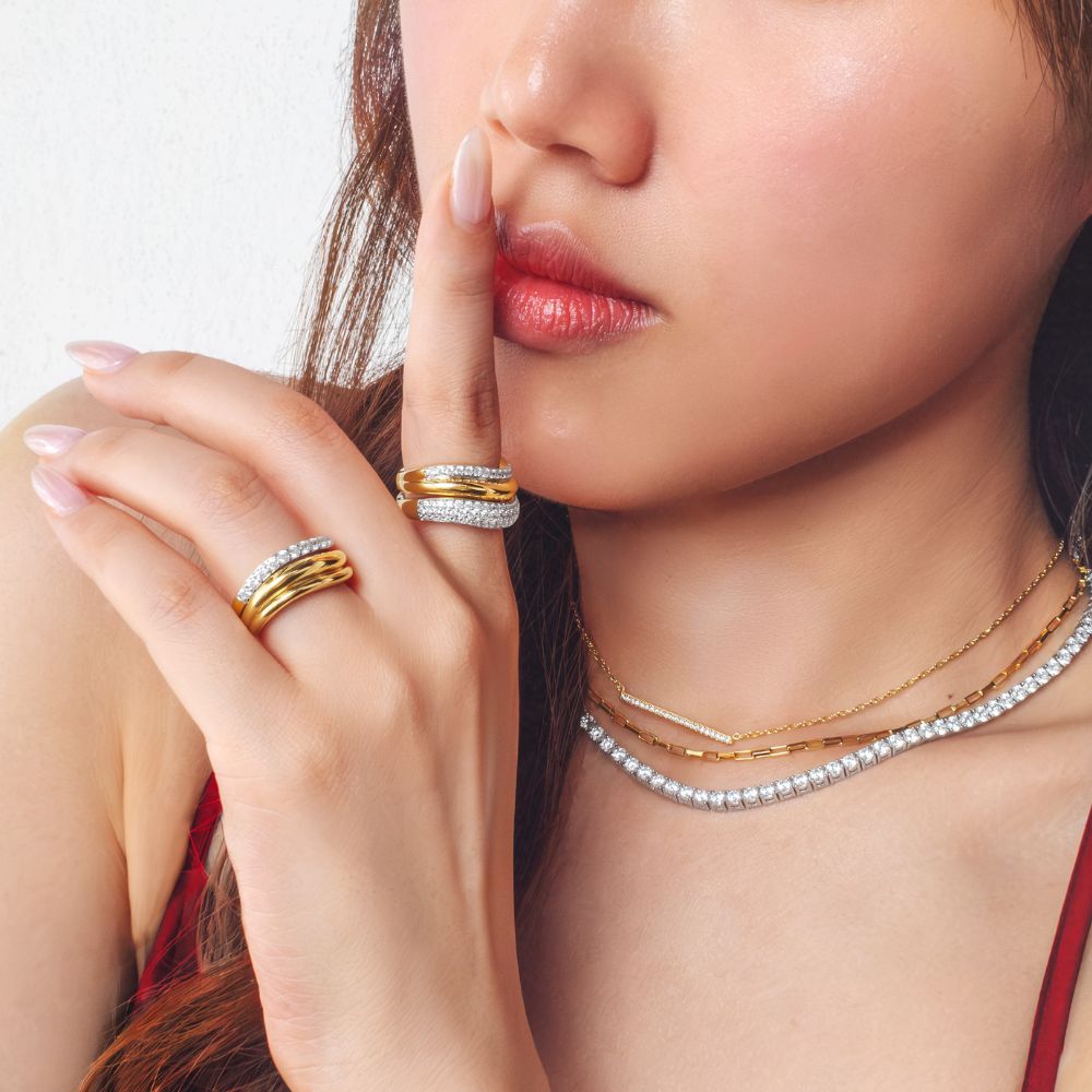 DUO Dress ring with 0.21 carats* of Signature Simulants in 18 carat yellow gold vermeil