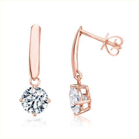 Round Brilliant drop earrings with 2.06 carats* of diamond simulants in 10 carat rose gold