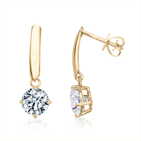 Round Brilliant drop earrings with 2.06 carats* of diamond simulants in 10 carat yellow gold