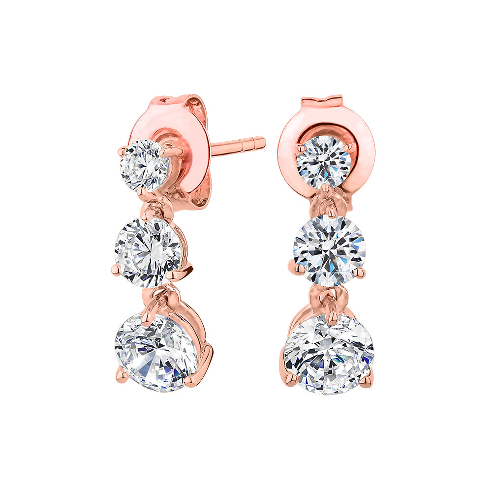 Round Brilliant drop earrings with 1.64 carats* of diamond simulants in 10 carat rose gold