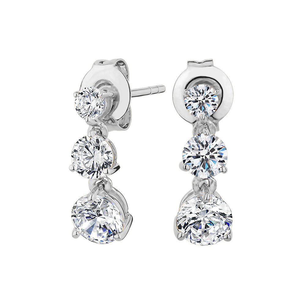 Round Brilliant drop earrings with 1.64 carats* of diamond simulants in 10 carat white gold