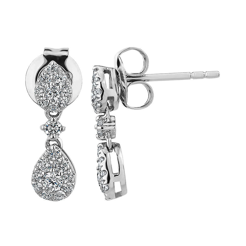 Celeste Round Brilliant drop earrings with 0.35 carats* of diamond simulants in 10 carat white gold