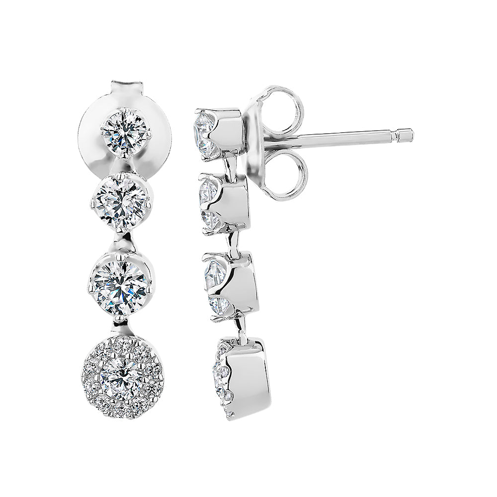 Celeste Round Brilliant drop earrings with 1.04 carats* of diamond simulants in sterling silver