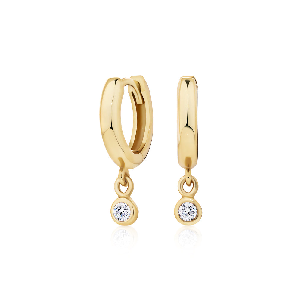 Round Brilliant Signature Simulant drop earrings in 18 carat yellow gold vermeil