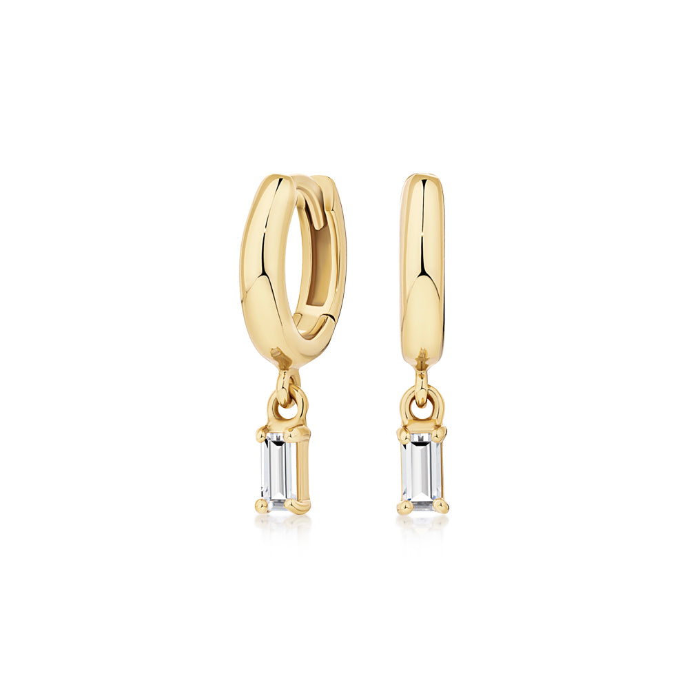 Emerald Cut Signature Simulant drop earrings in 18 carat yellow gold vermeil