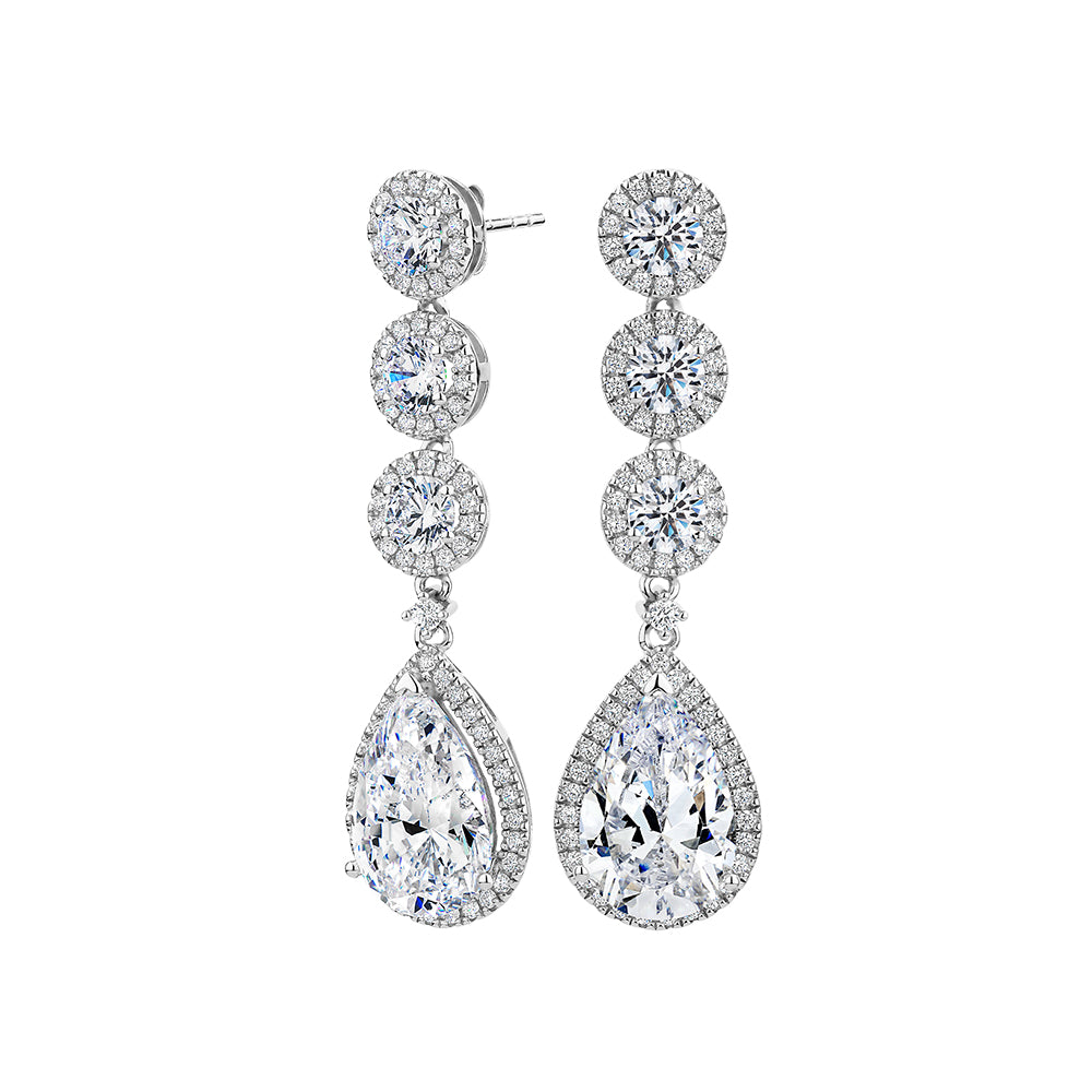 Pear and Round Brilliant drop earrings with 14.5 carats* of diamond simulants in sterling silver