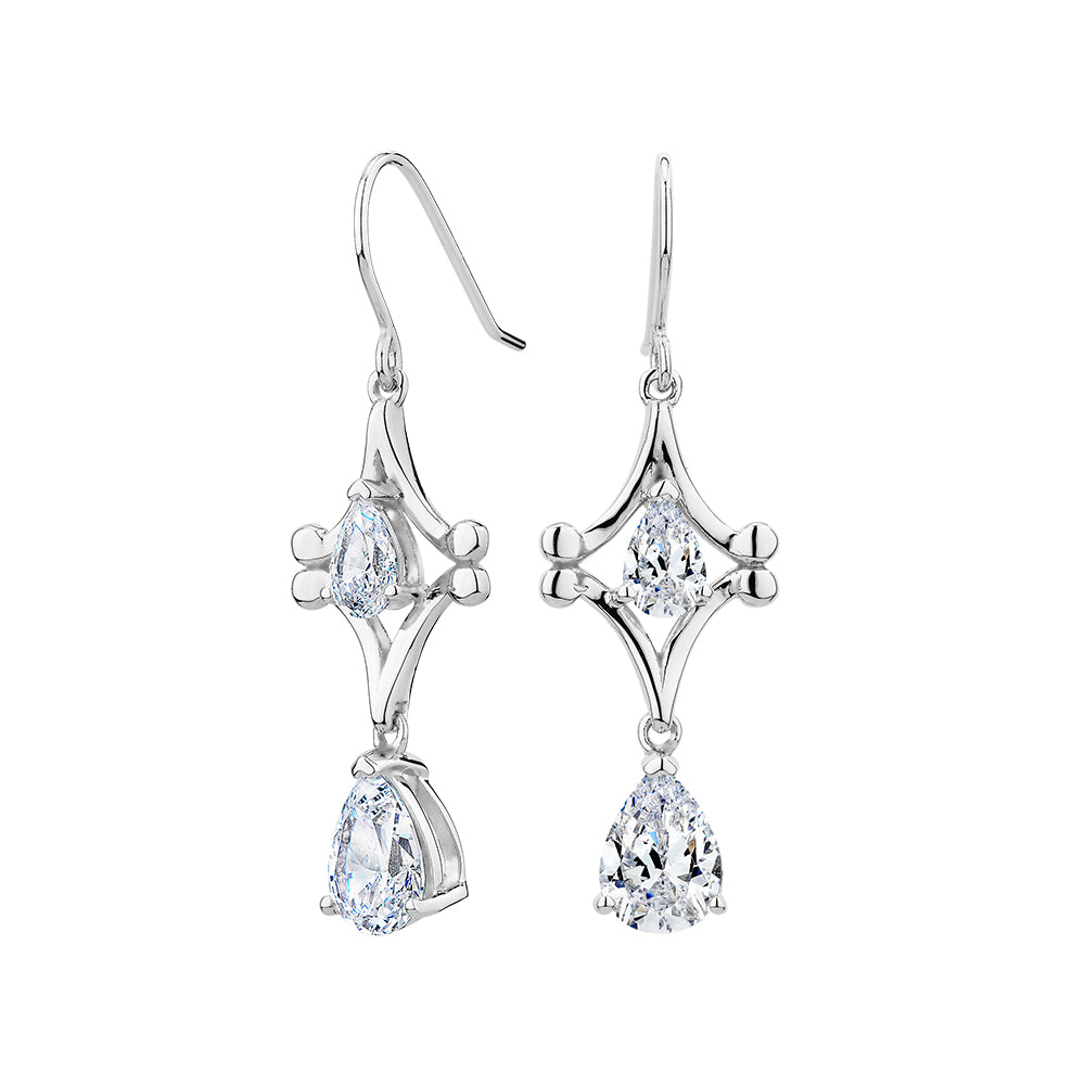 Pear drop earrings with 3 carats* of diamond simulants in sterling silver