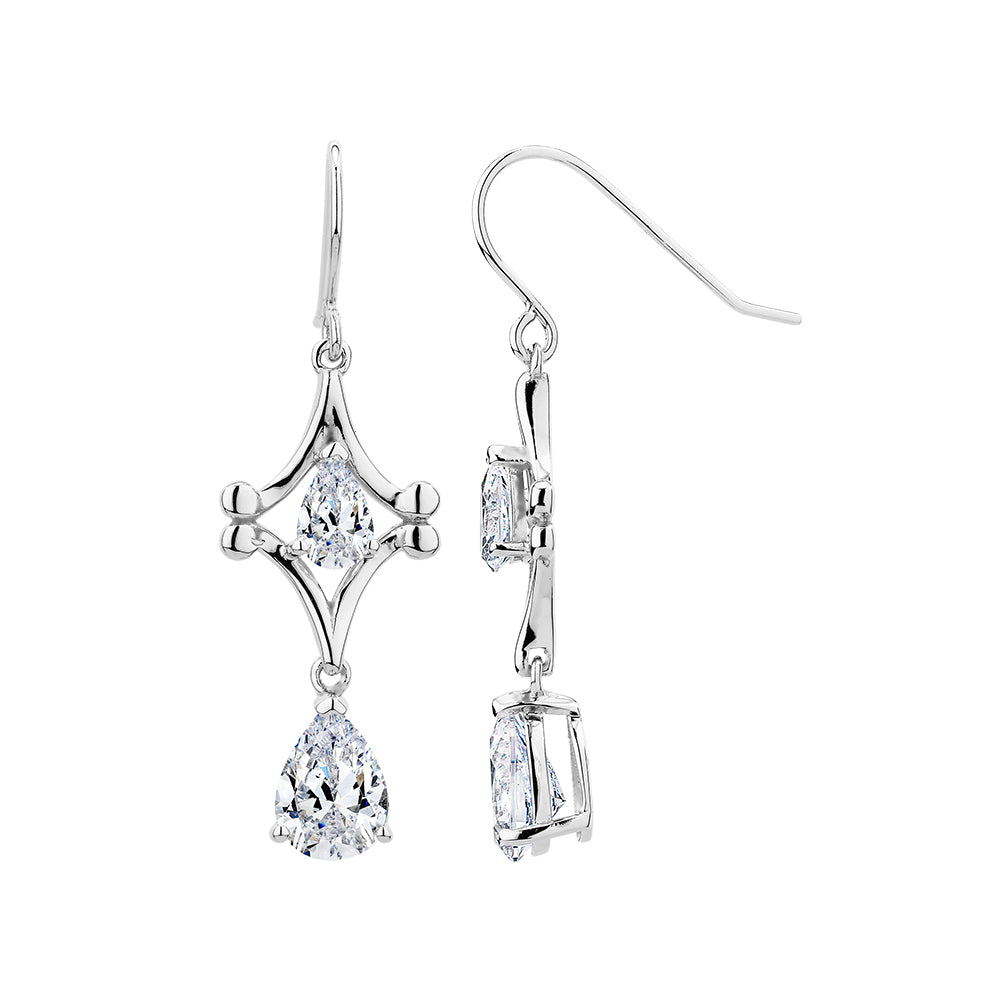 Pear drop earrings with 3 carats* of diamond simulants in sterling silver