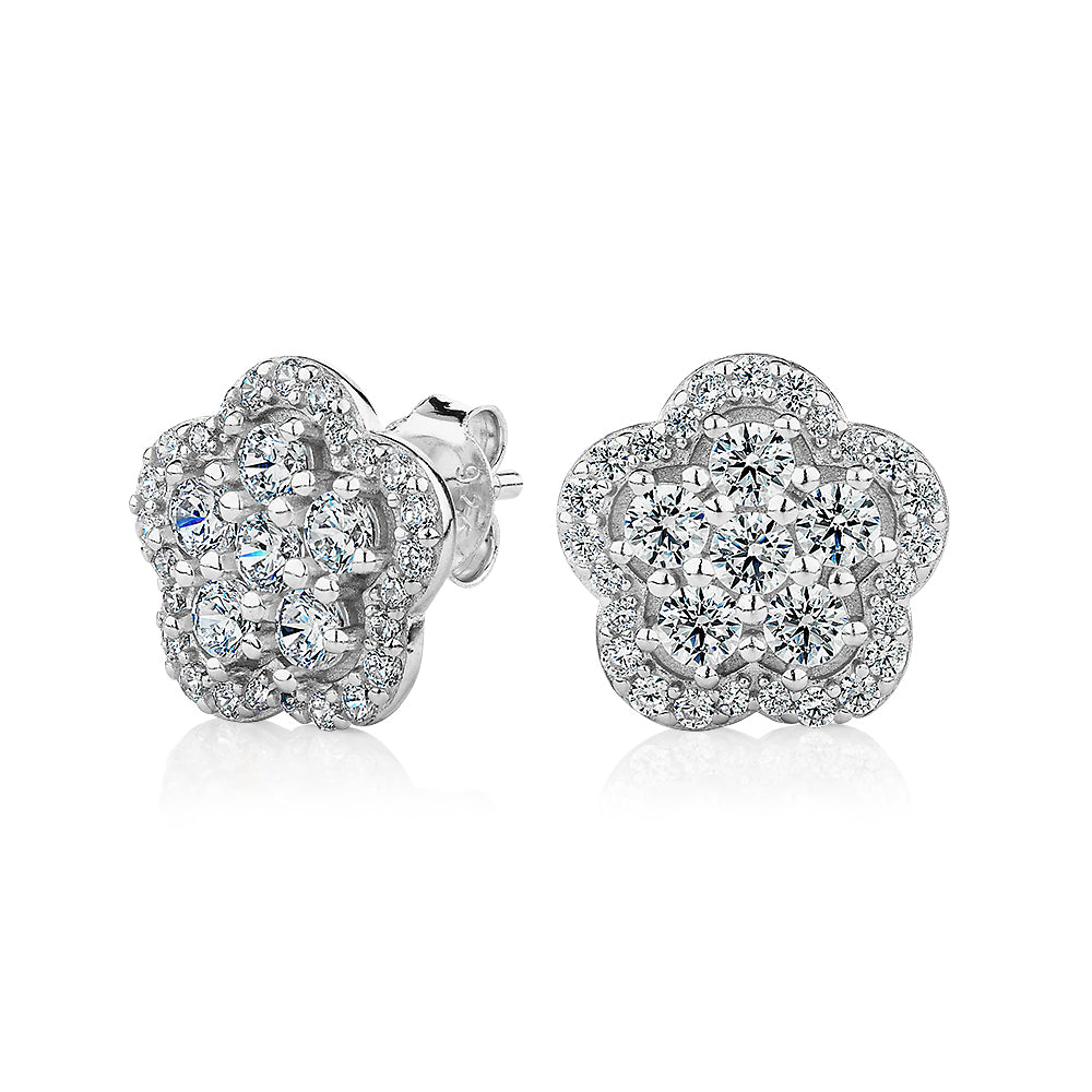 Round Brilliant fancy earrings in sterling silver