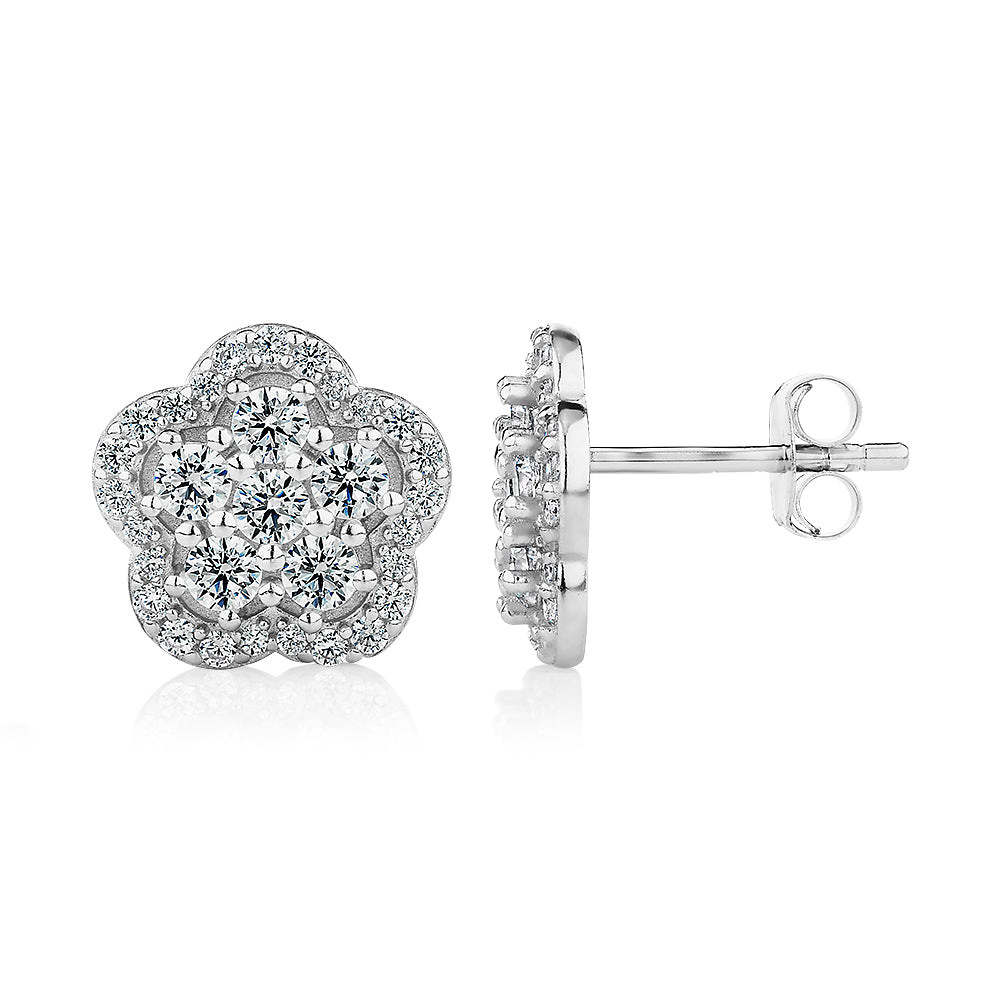 Round Brilliant fancy earrings in sterling silver