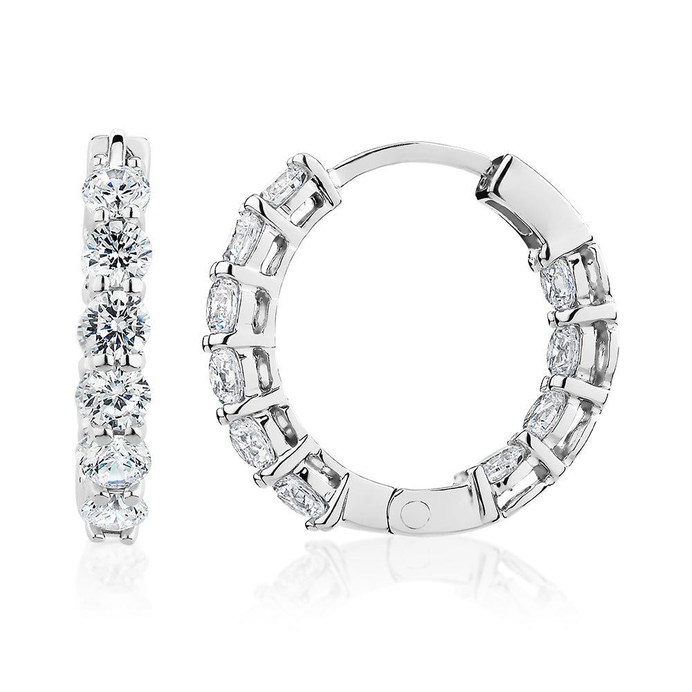Round Brilliant hoop earrings with 1.6 carats* of diamond simulants in sterling silver