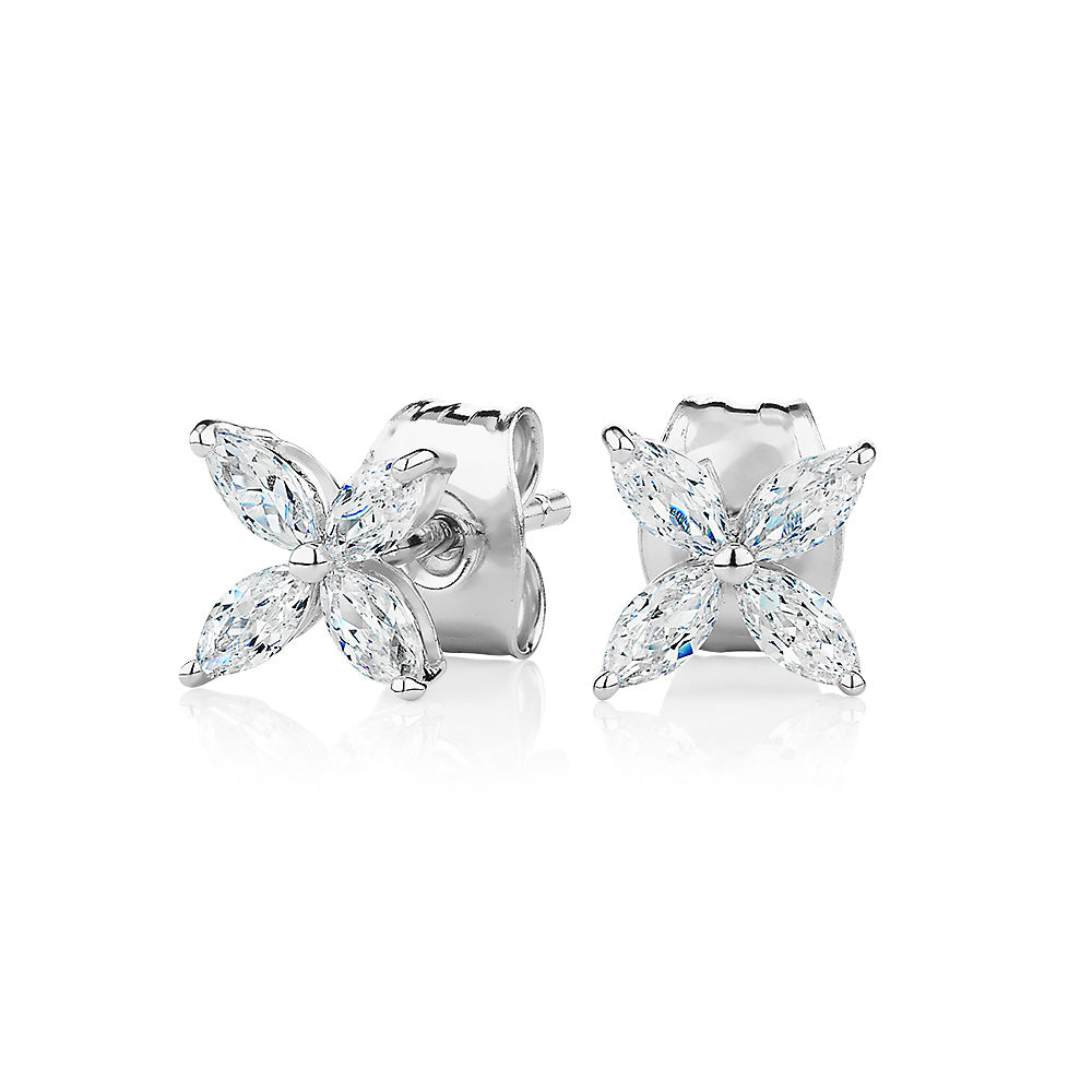 Marquise stud earrings with 0.56 carats* of diamond simulants in sterling silver