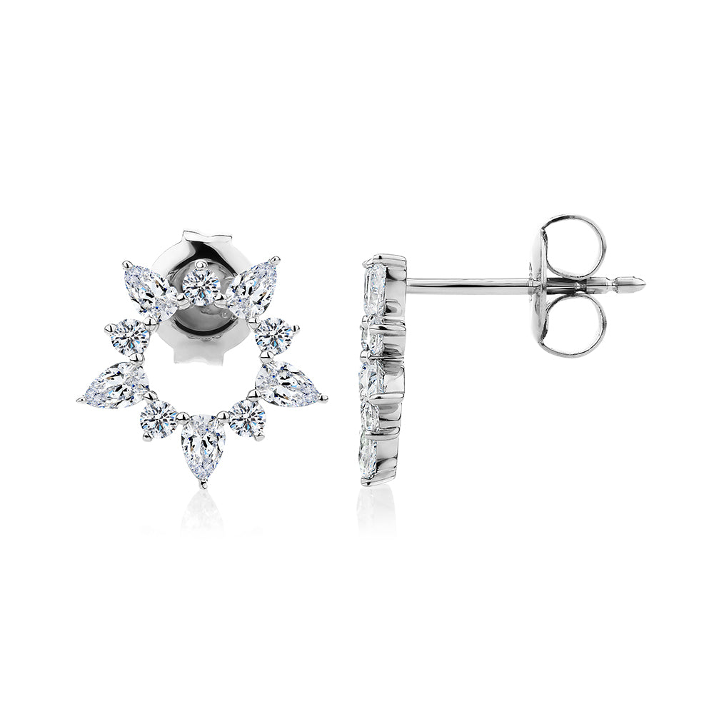Pear and Round Brilliant fancy earrings with 1.45 carats* of diamond simulants in 10 carat white gold