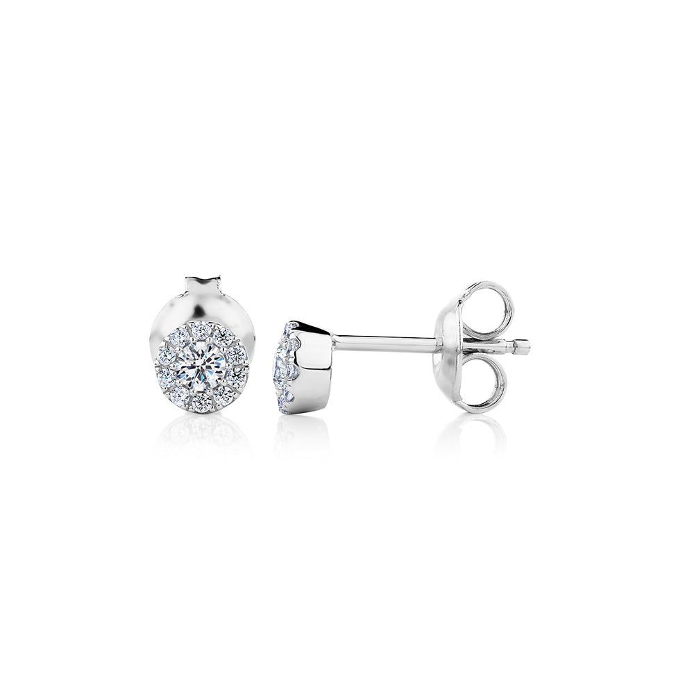 Celeste Round brilliant halo stud earrings 0.27 carats* of diamond simulants in sterling silver