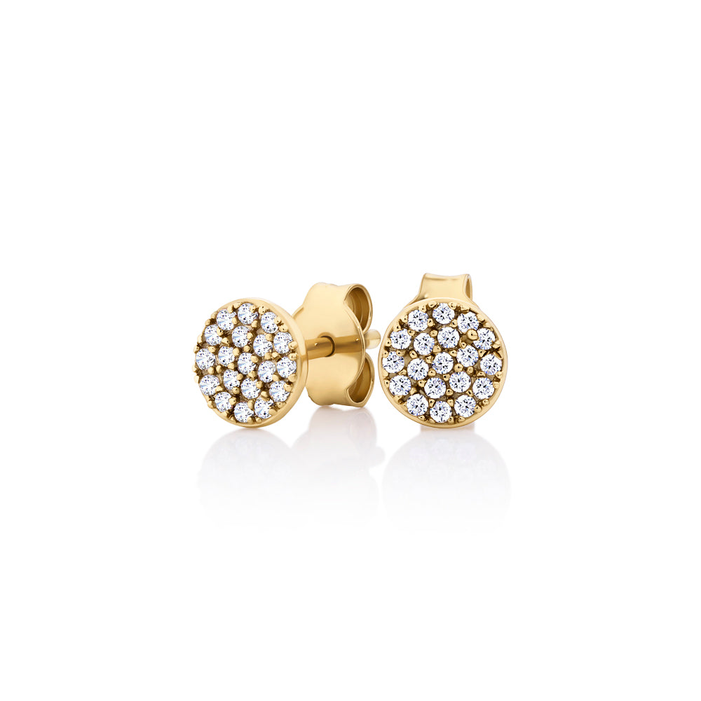 Round Brilliant Signature Simulant fancy earrings in 18 carat yellow gold vermeil