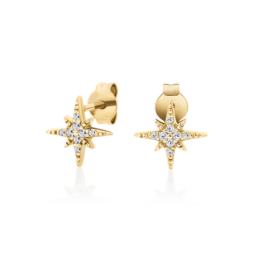 Round Brilliant Signature Simulant fancy meteor earrings in 18 carat yellow gold vermeil