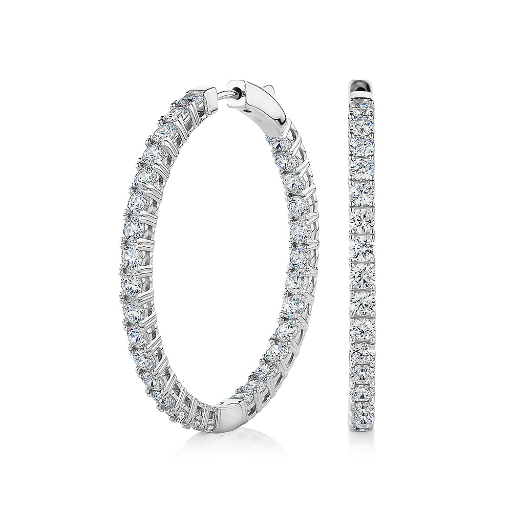 Round Brilliant hoop earrings with 6.60 carats* of diamond simulants in sterling silver