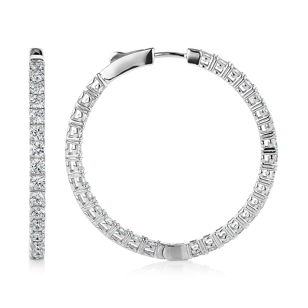 Round Brilliant hoop earrings with 6.60 carats* of diamond simulants in sterling silver