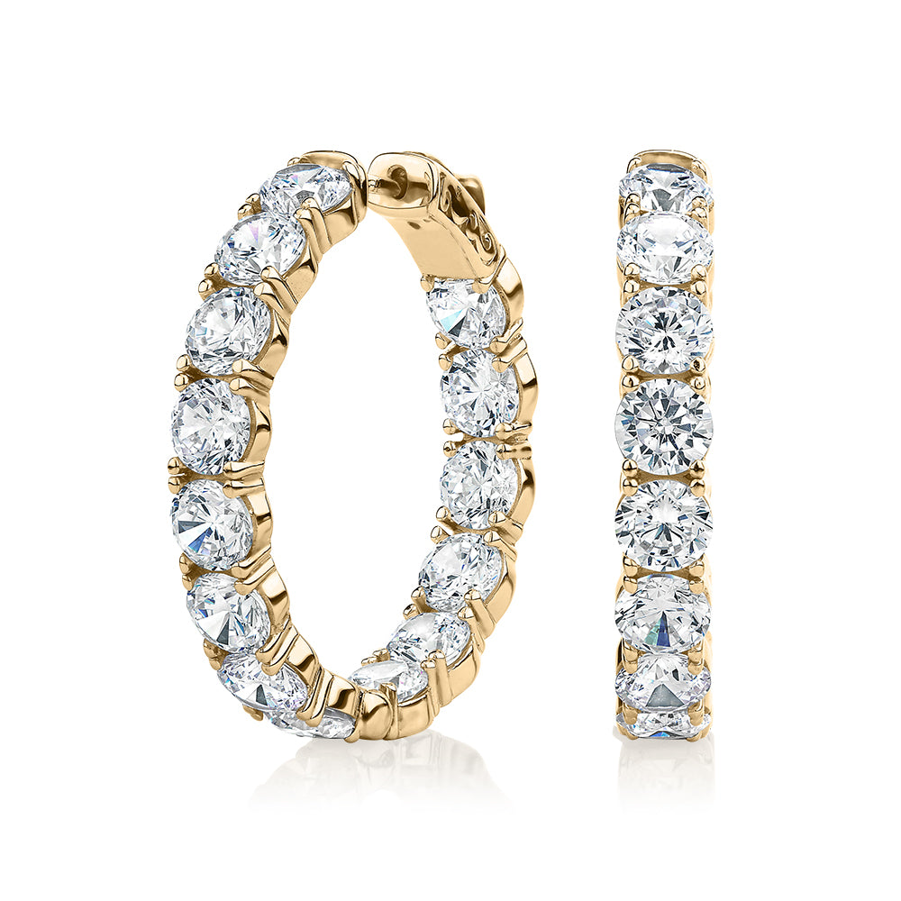 Round Brilliant Signature Simulant inside-out hoop earrings in 18 carat yellow gold vermeil