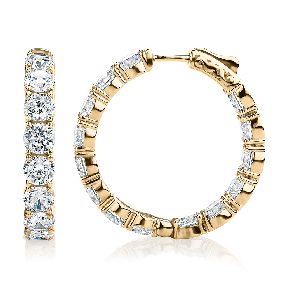 Round Brilliant Signature Simulant inside-out hoop earrings in 18 carat yellow gold vermeil