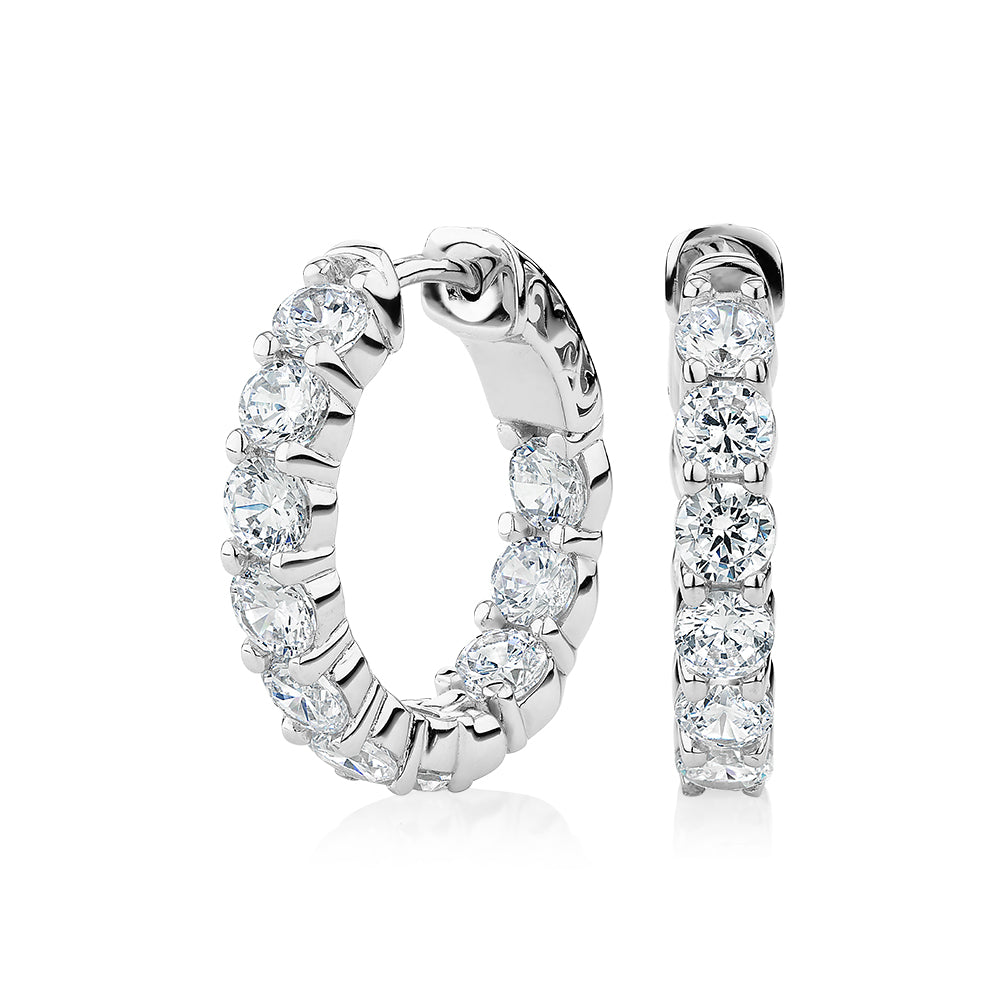 Round Brilliant hoop earrings with 4.2 carats* of diamond simulants in sterling silver