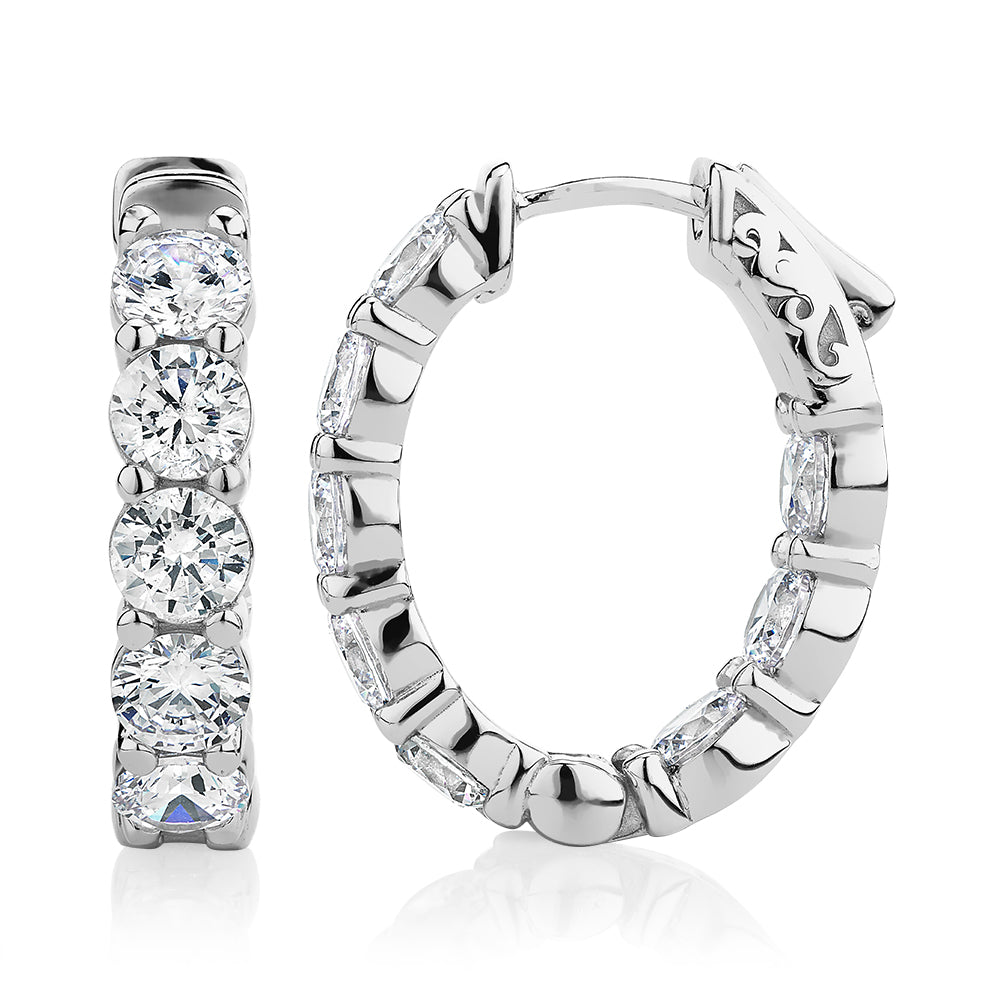 Round Brilliant hoop earrings with 5.76 carats* of diamond simulants in sterling silver