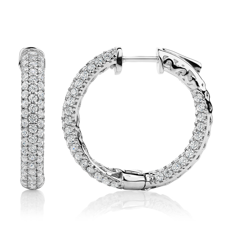 Round Brilliant hoop earrings with 2.67 carats* of diamond simulants in sterling silver