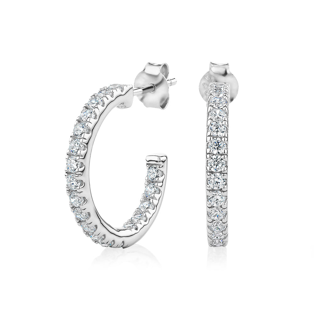 Round Brilliant hoop earrings with 1.14 carats* of diamond simulants in sterling silver