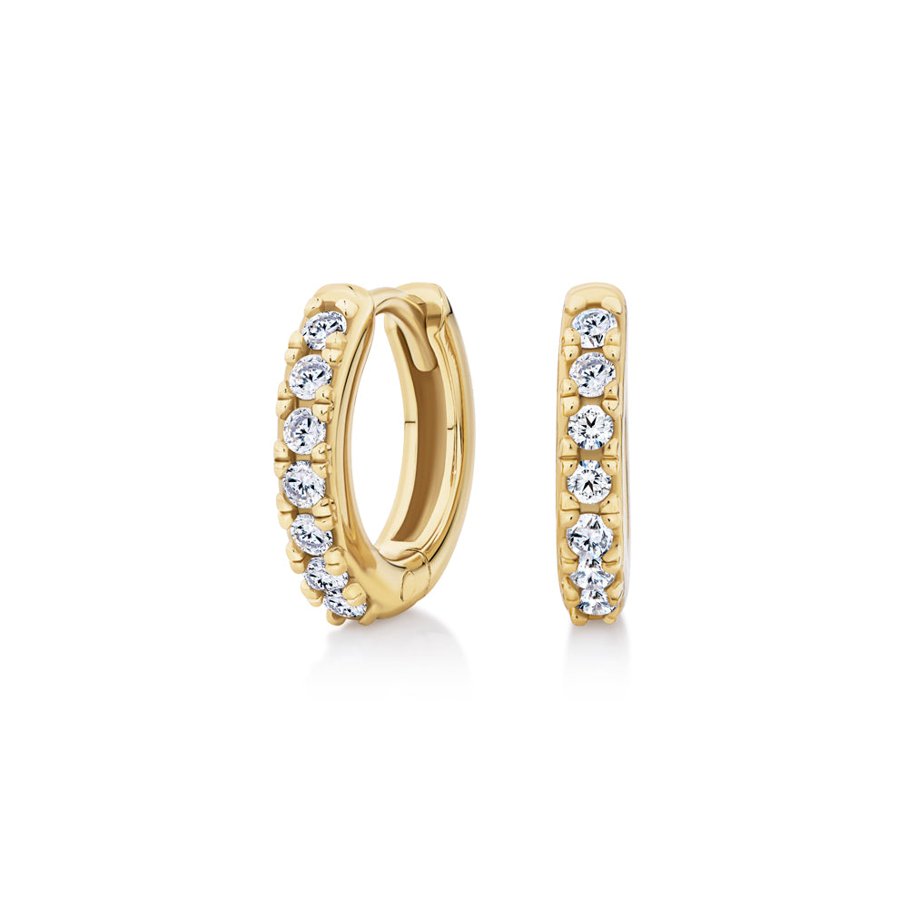 Round Brilliant Signature Simulant hoop earrings in 18 carat yellow gold vermeil
