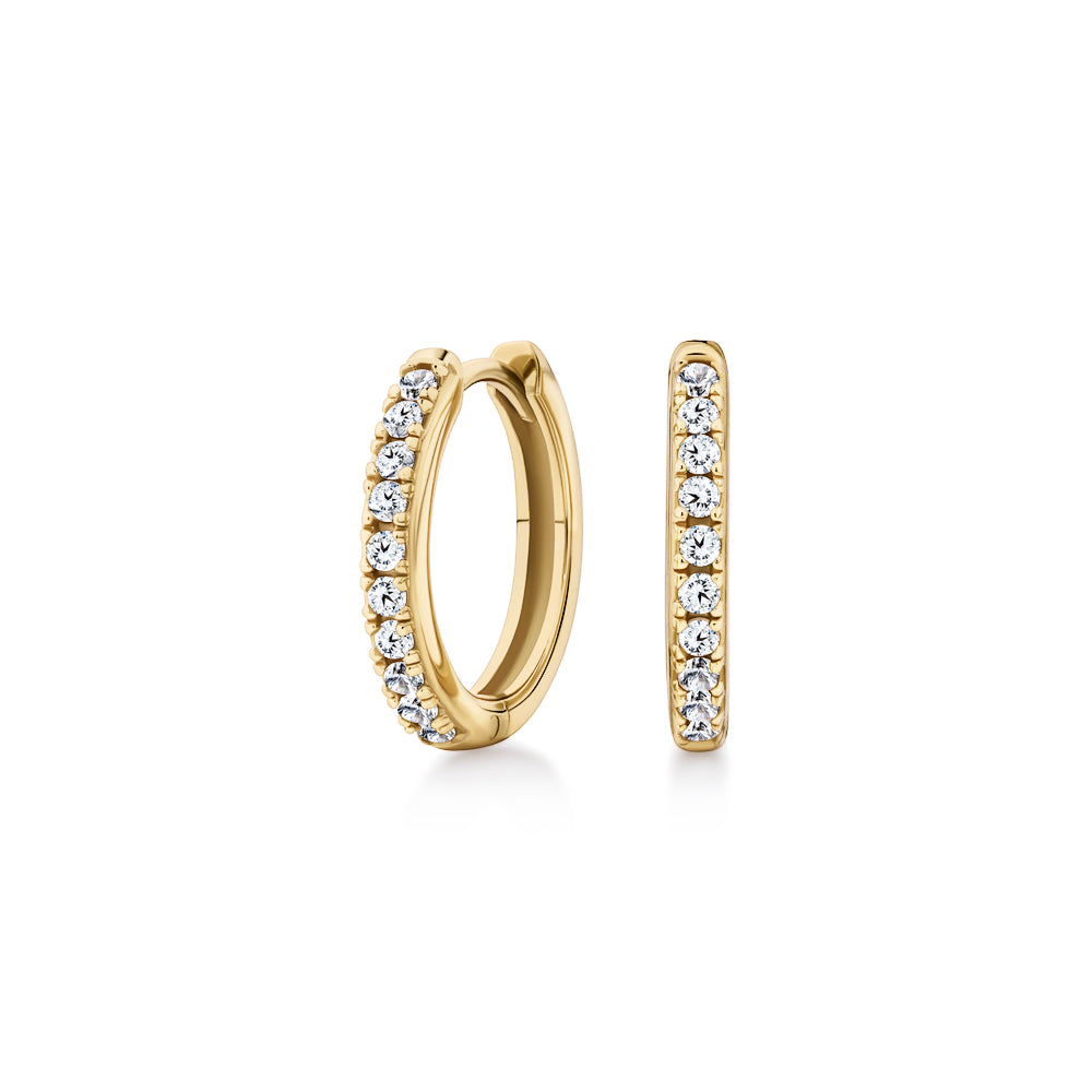 Round Brilliant Signature Simulant hoop earrings in 18 carat yellow gold vermeil