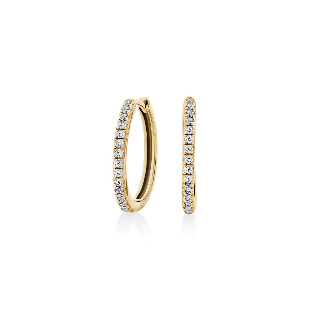 Round Brilliant Signature Simulant hoop earrings in 18 carat yellow gold vermeil