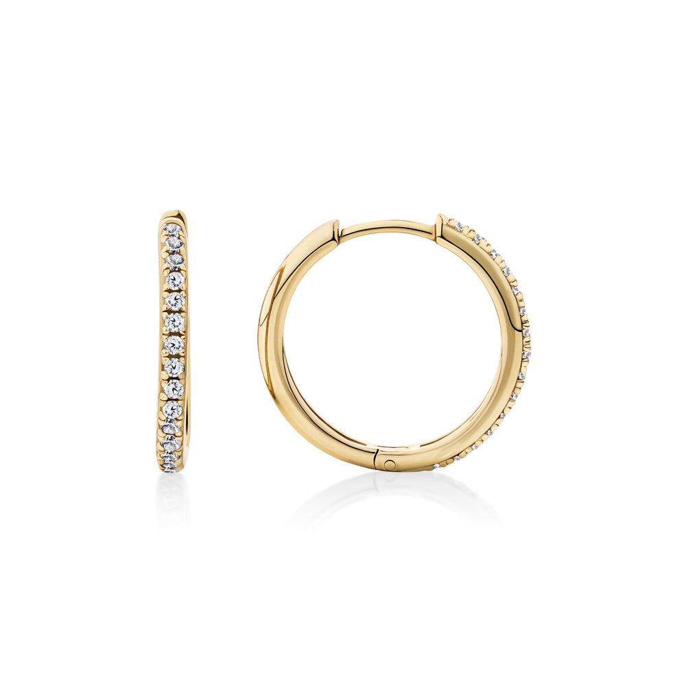 Round Brilliant Signature Simulant hoop earrings in 18 carat yellow gold vermeil