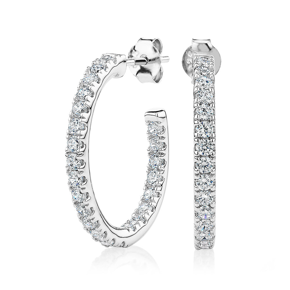 Round Brilliant hoop earrings with 1.4 carats* of diamond simulants in sterling silver