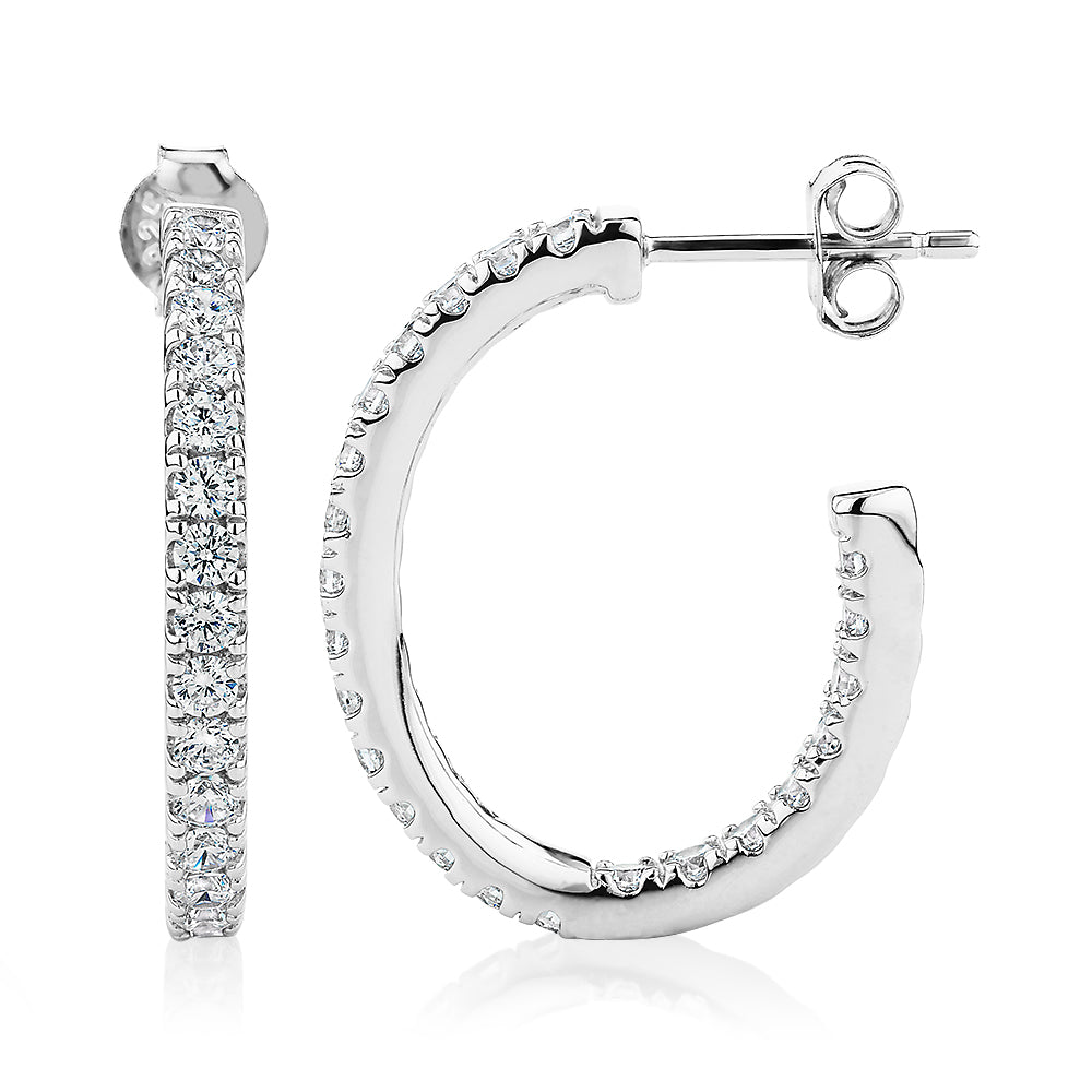 Round Brilliant hoop earrings with 1.4 carats* of diamond simulants in sterling silver