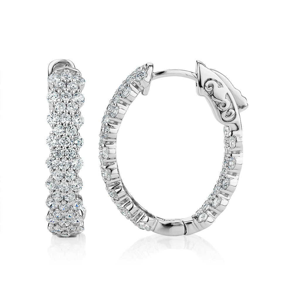 Round Brilliant hoop earrings with 2.32 carats* of diamond simulants in sterling silver