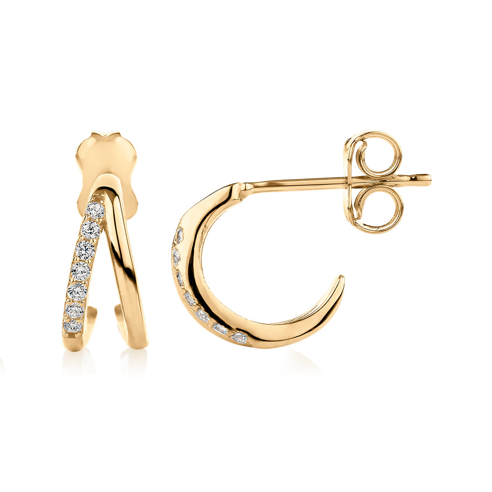 Round Brilliant hoop earrings with diamond simulants in 10 carat yellow gold