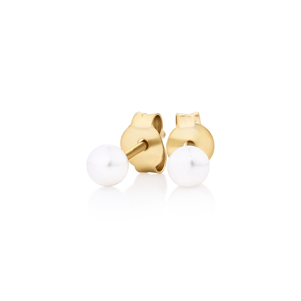 Cultured freshwater pearl 3.5mm stud earrings in 18 carat yellow gold vermeil