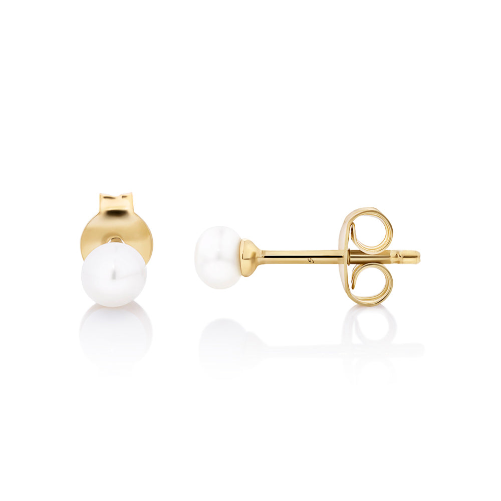 Cultured freshwater pearl 3.5mm stud earrings in 18 carat yellow gold vermeil