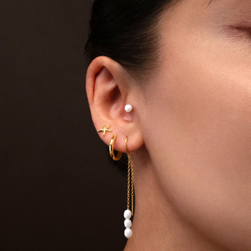 Cultured freshwater pearl 3.5mm stud earrings in 18 carat yellow gold vermeil