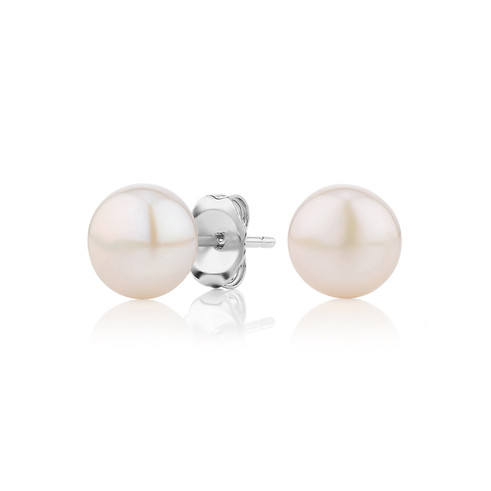 Cultured freshwater pearl 7.5mm stud earrings in sterling silver